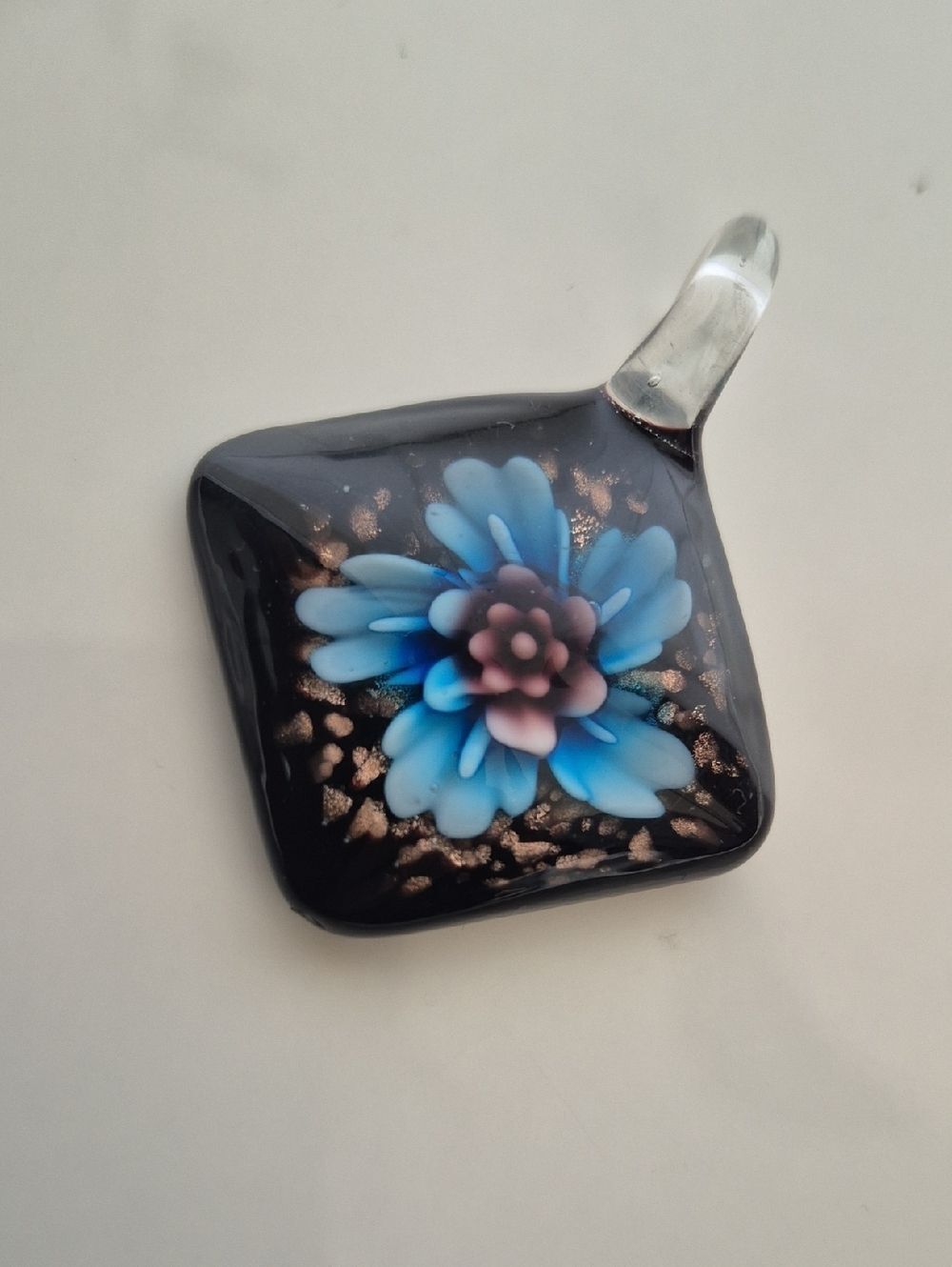 Murano Blue and Black Floral Glass Pendant
